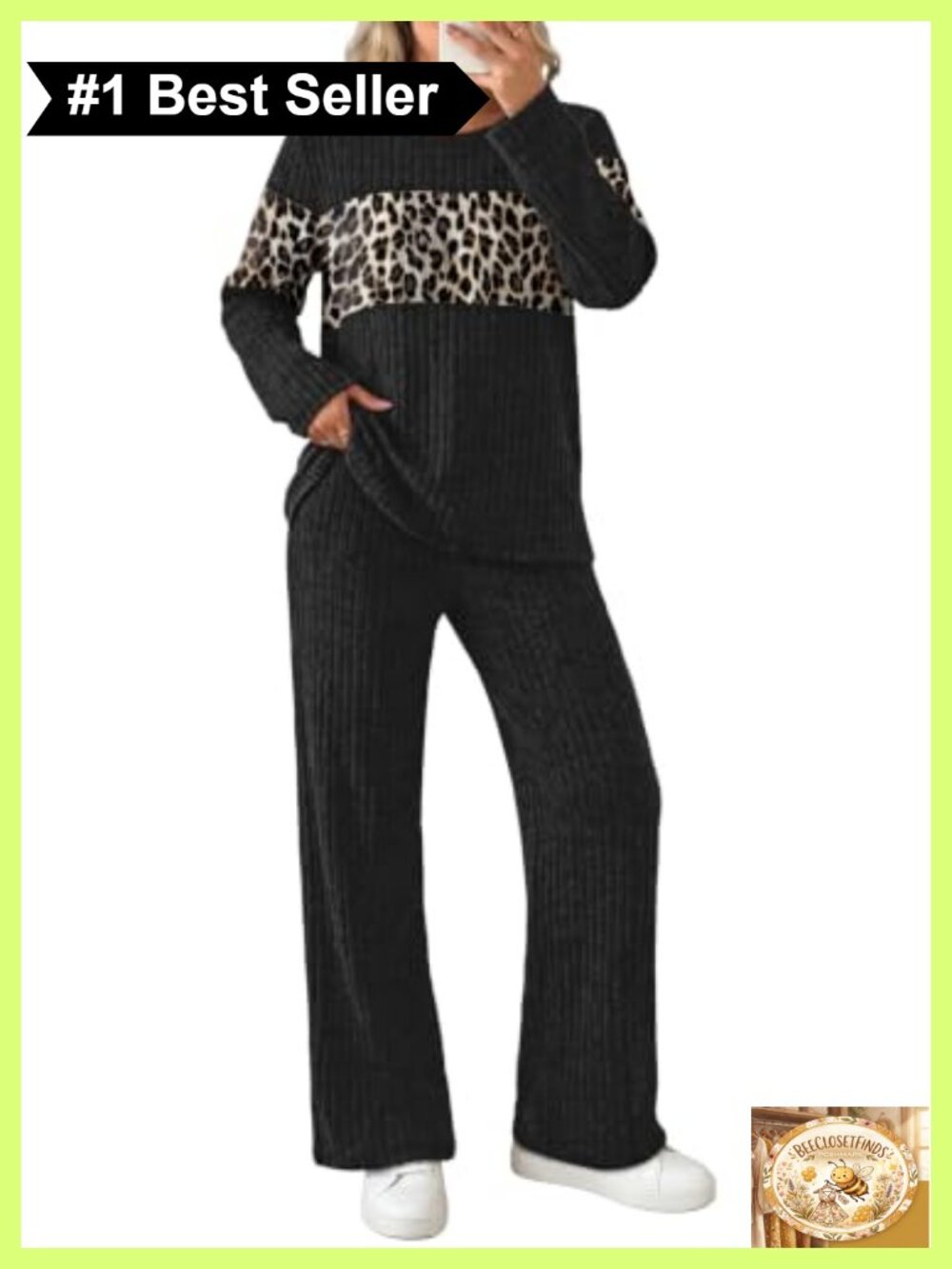 WIHOLL Women's Two Piece Lounge Set Wide Leg Pants V-Neck Tracksuit